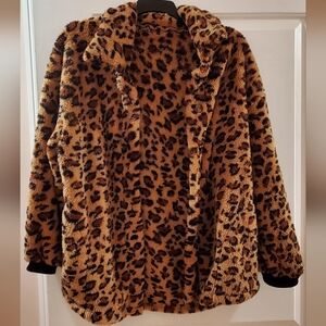 SHEIN Brown Leopard Teddy Jacket